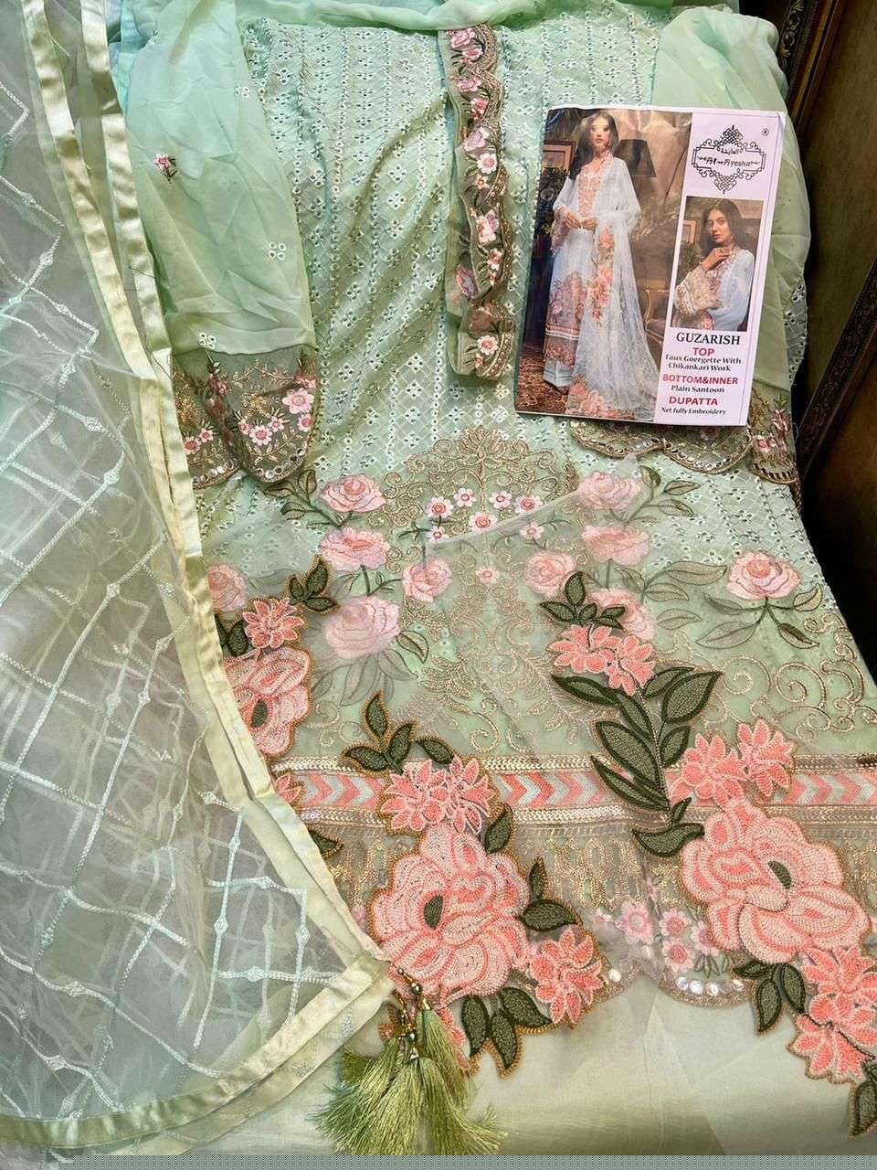 GUZARISH BY AL AYESHA A TO D SERIES DESIGNER PAKISTANI SUITS BEAUTIFUL STYLISH FANCY COLORFUL PARTY WEAR & OCCASIONAL WEAR FAUX GEORGETTE EMBROIDERED DRESSES AT WHOLESALE PRICE