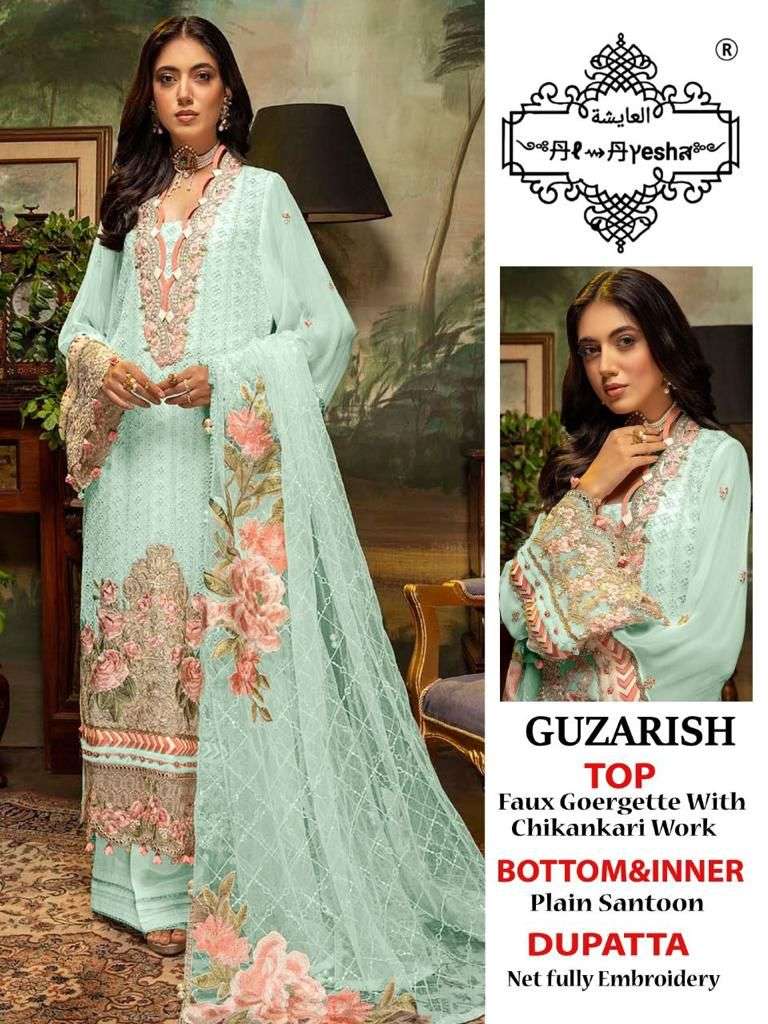 GUZARISH BY AL AYESHA A TO D SERIES DESIGNER PAKISTANI SUITS BEAUTIFUL STYLISH FANCY COLORFUL PARTY WEAR & OCCASIONAL WEAR FAUX GEORGETTE EMBROIDERED DRESSES AT WHOLESALE PRICE