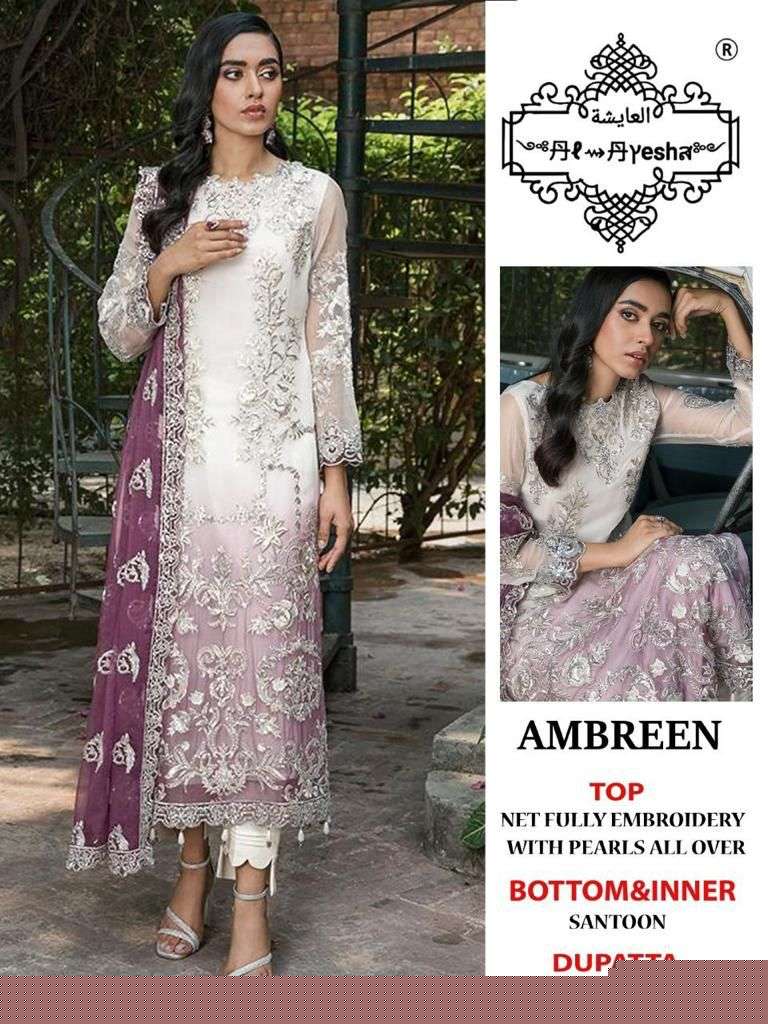 AMBREEN COLOUR EDITION BY AL AYESHA A TO D SERIES DESIGNER PAKISTANI SUITS BEAUTIFUL STYLISH FANCY COLORFUL PARTY WEAR & OCCASIONAL WEAR NET EMBROIDERED DRESSES AT WHOLESALE PRICE