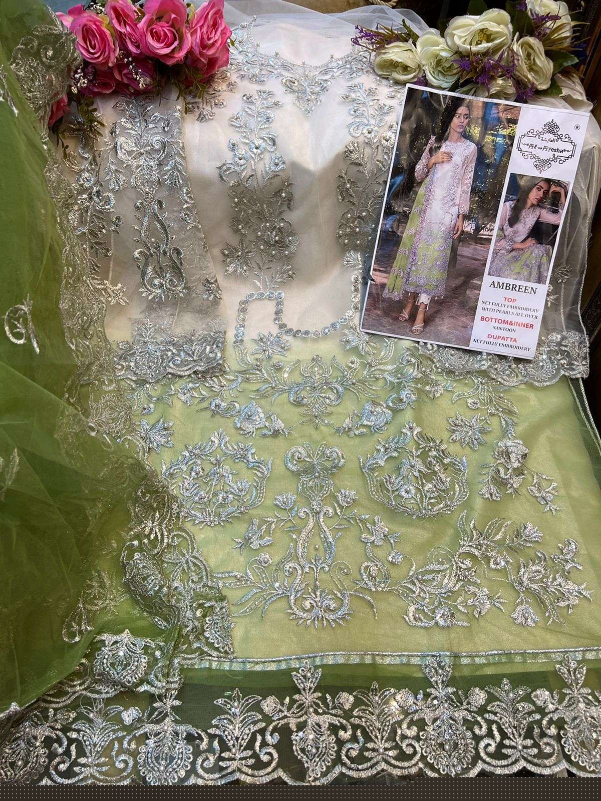 AMBREEN COLOUR EDITION BY AL AYESHA A TO D SERIES DESIGNER PAKISTANI SUITS BEAUTIFUL STYLISH FANCY COLORFUL PARTY WEAR & OCCASIONAL WEAR NET EMBROIDERED DRESSES AT WHOLESALE PRICE