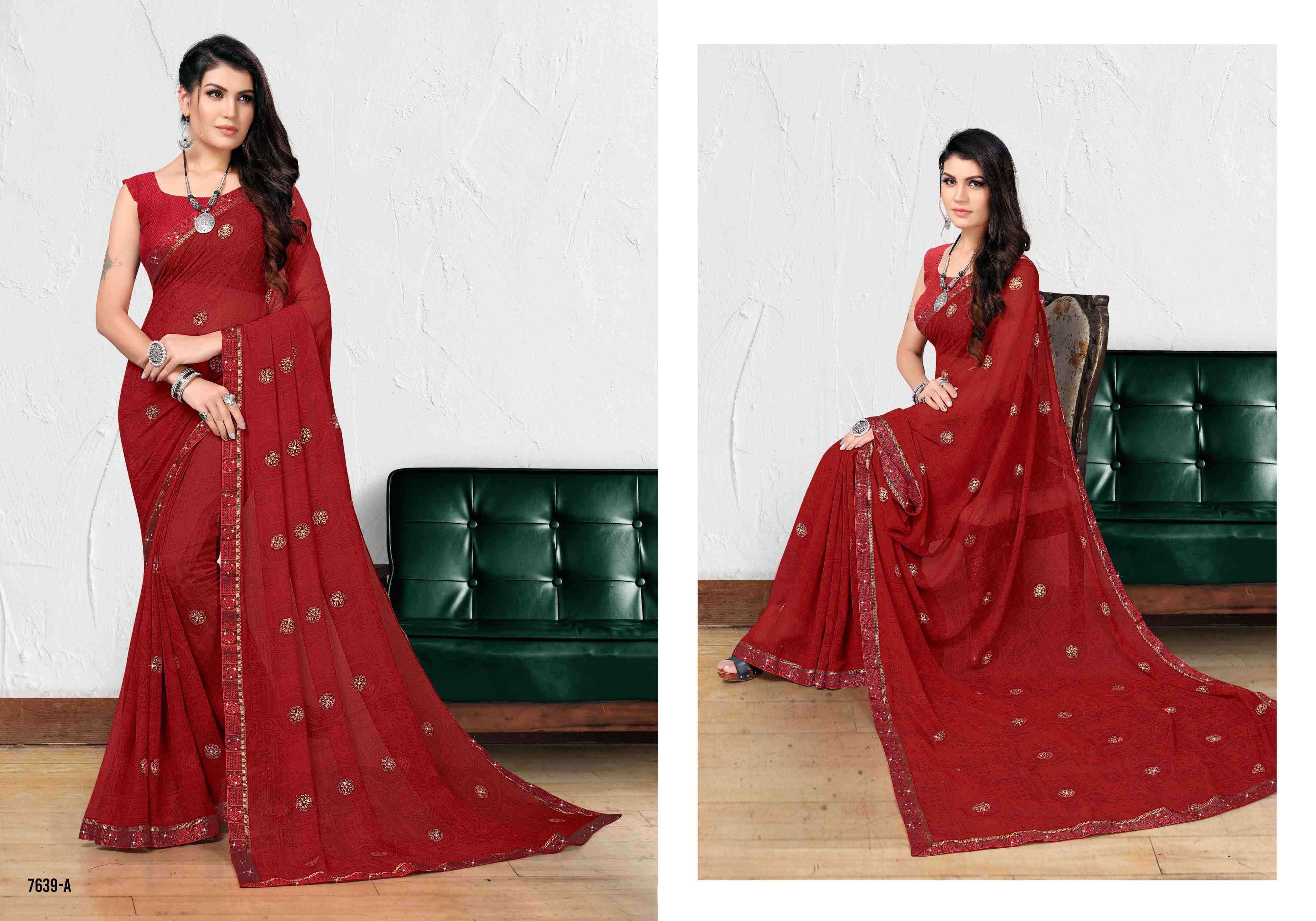 GAURI BY BARGAD 7639-A TO 7639-H SERIES INDIAN TRADITIONAL WEAR COLLECTION BEAUTIFUL STYLISH FANCY COLORFUL PARTY WEAR & OCCASIONAL WEAR GEORGETTE WITH WORK SAREES AT WHOLESALE PRICE