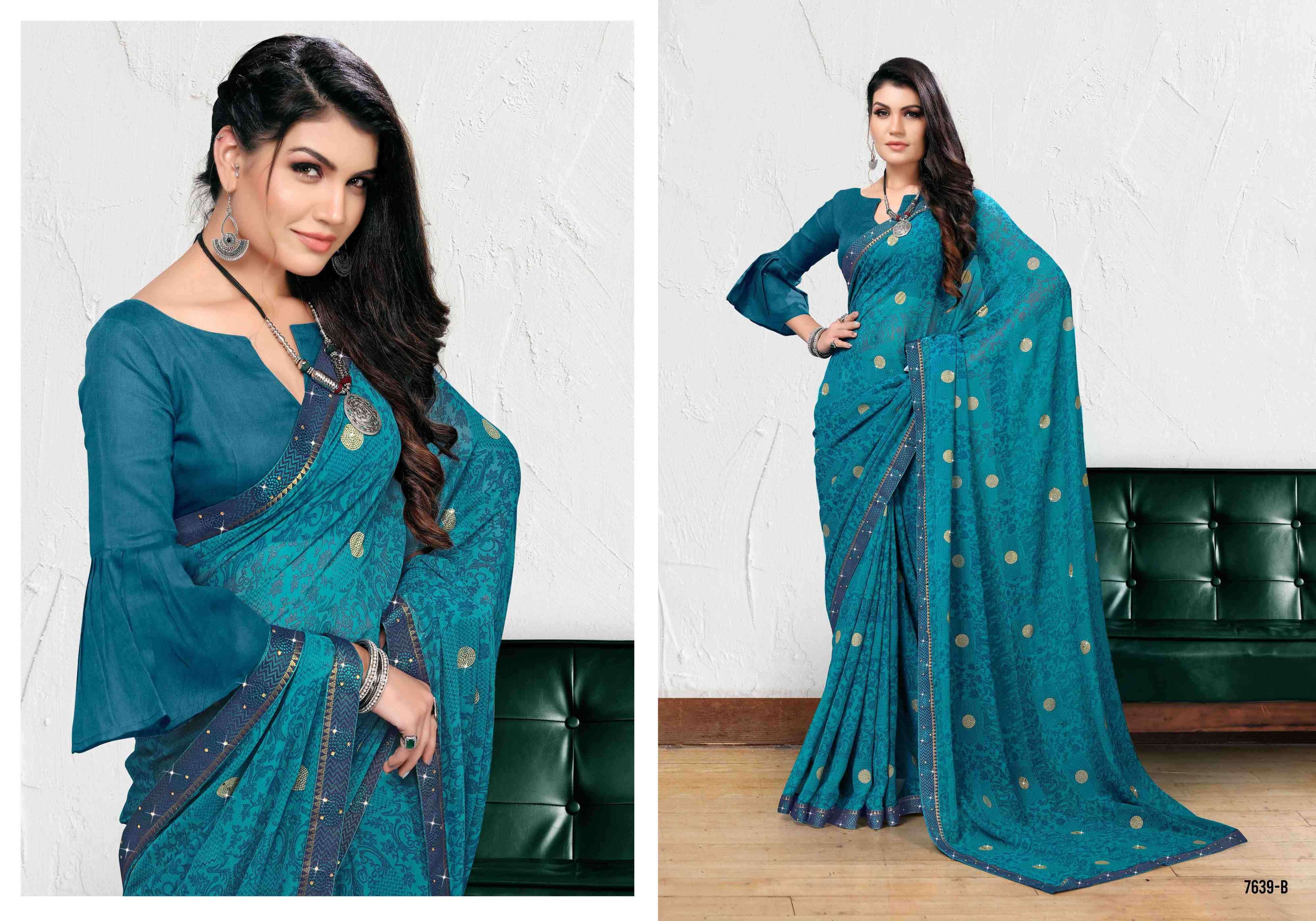 GAURI BY BARGAD 7639-A TO 7639-H SERIES INDIAN TRADITIONAL WEAR COLLECTION BEAUTIFUL STYLISH FANCY COLORFUL PARTY WEAR & OCCASIONAL WEAR GEORGETTE WITH WORK SAREES AT WHOLESALE PRICE