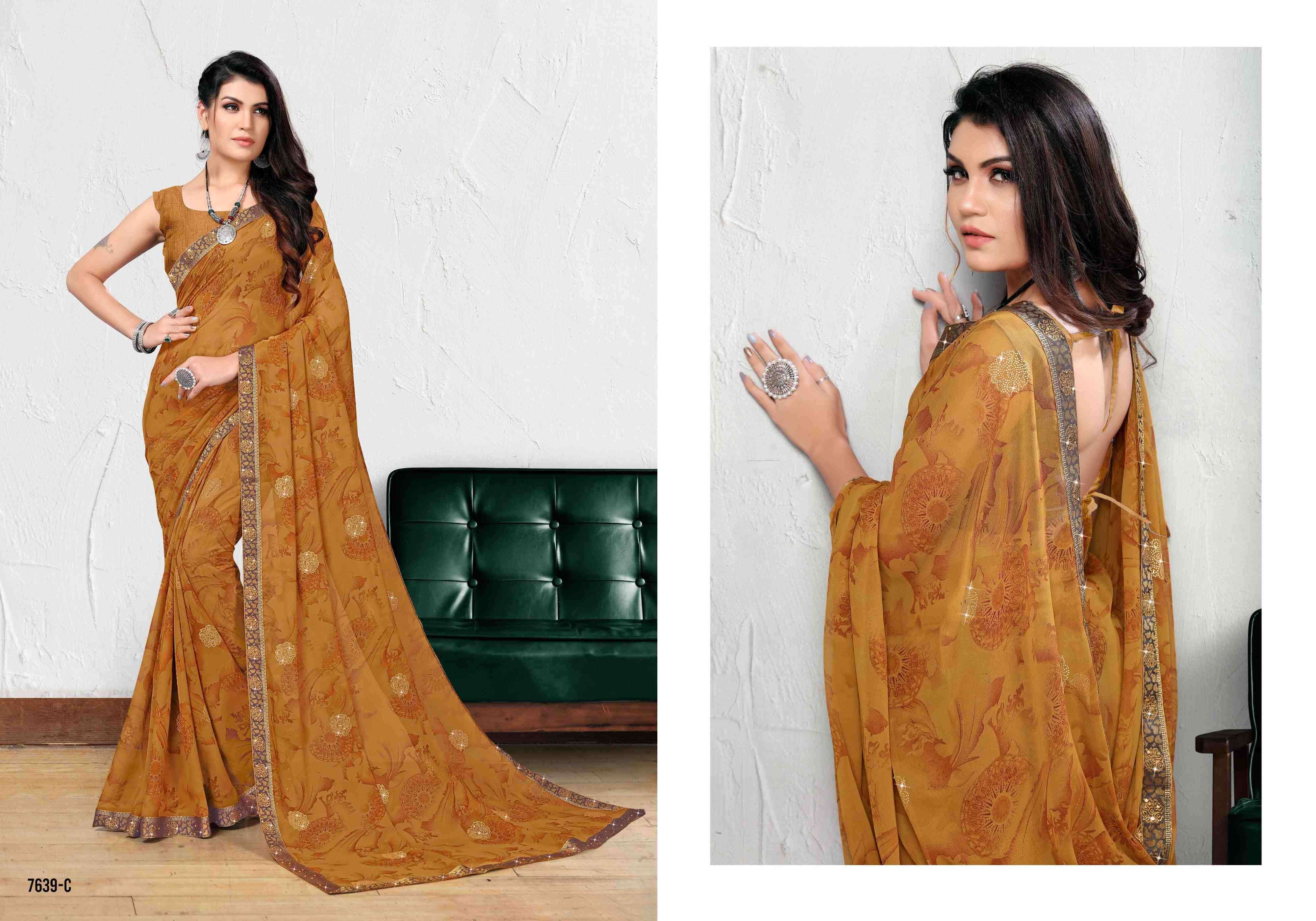 GAURI BY BARGAD 7639-A TO 7639-H SERIES INDIAN TRADITIONAL WEAR COLLECTION BEAUTIFUL STYLISH FANCY COLORFUL PARTY WEAR & OCCASIONAL WEAR GEORGETTE WITH WORK SAREES AT WHOLESALE PRICE