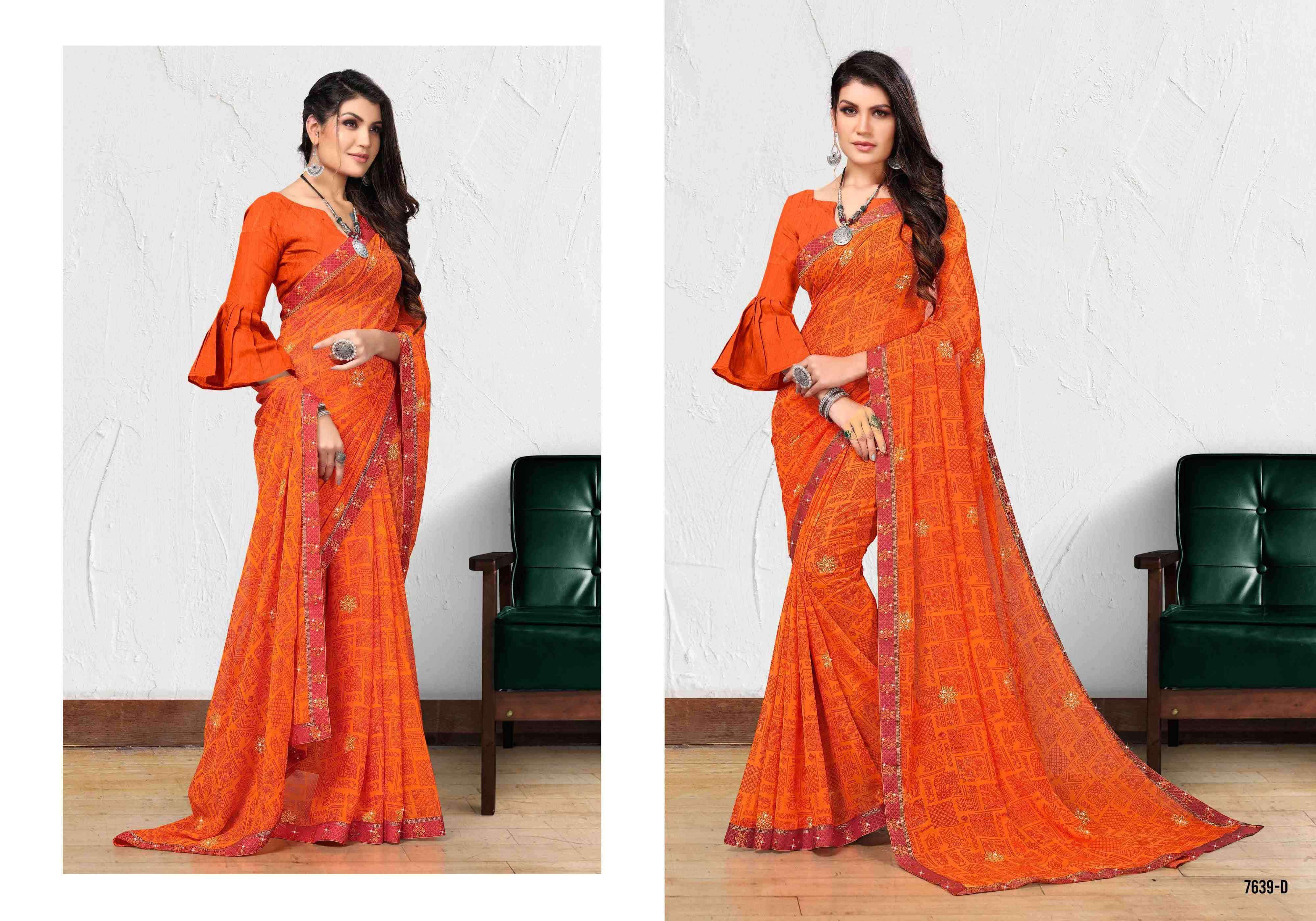 GAURI BY BARGAD 7639-A TO 7639-H SERIES INDIAN TRADITIONAL WEAR COLLECTION BEAUTIFUL STYLISH FANCY COLORFUL PARTY WEAR & OCCASIONAL WEAR GEORGETTE WITH WORK SAREES AT WHOLESALE PRICE