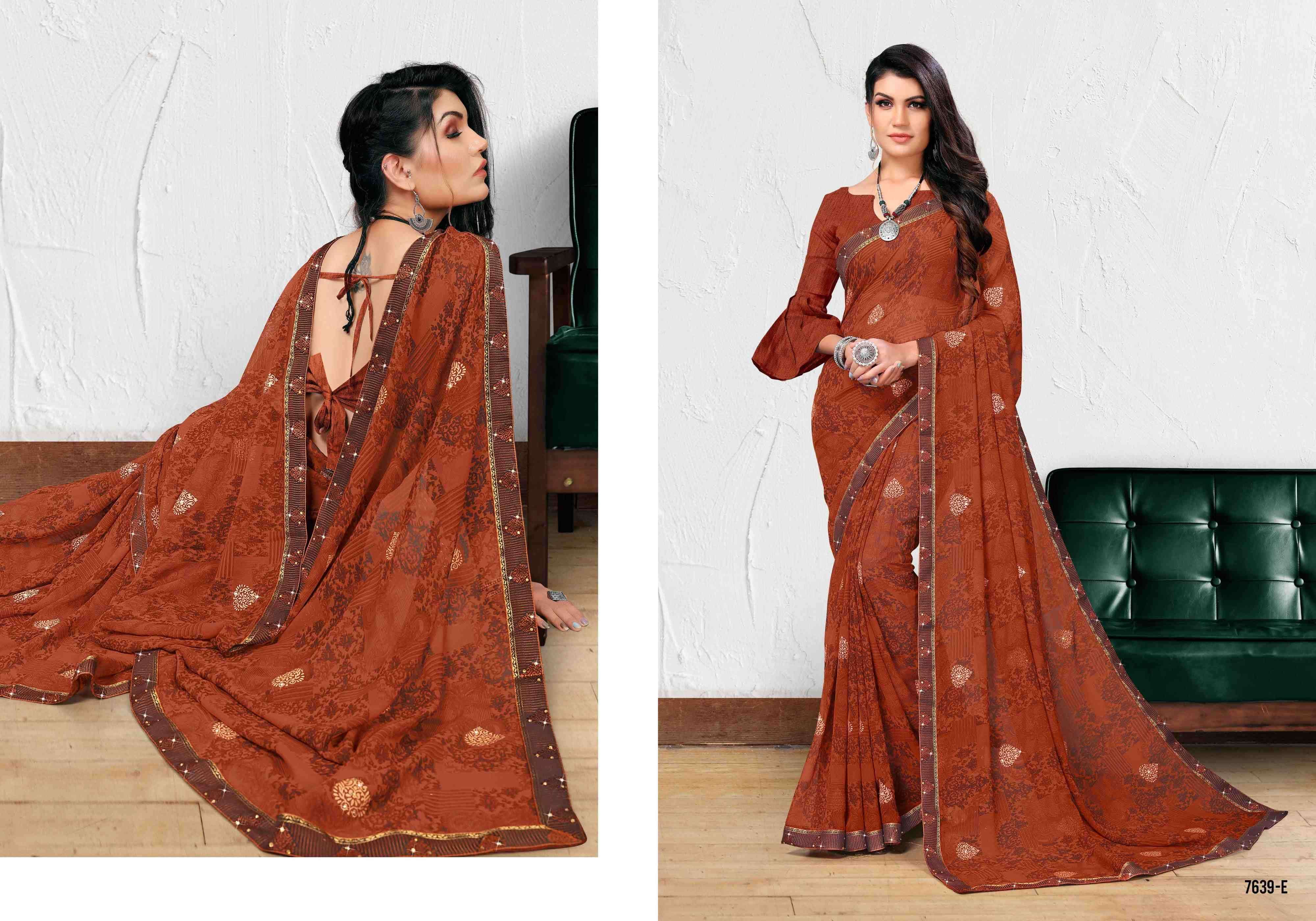 GAURI BY BARGAD 7639-A TO 7639-H SERIES INDIAN TRADITIONAL WEAR COLLECTION BEAUTIFUL STYLISH FANCY COLORFUL PARTY WEAR & OCCASIONAL WEAR GEORGETTE WITH WORK SAREES AT WHOLESALE PRICE
