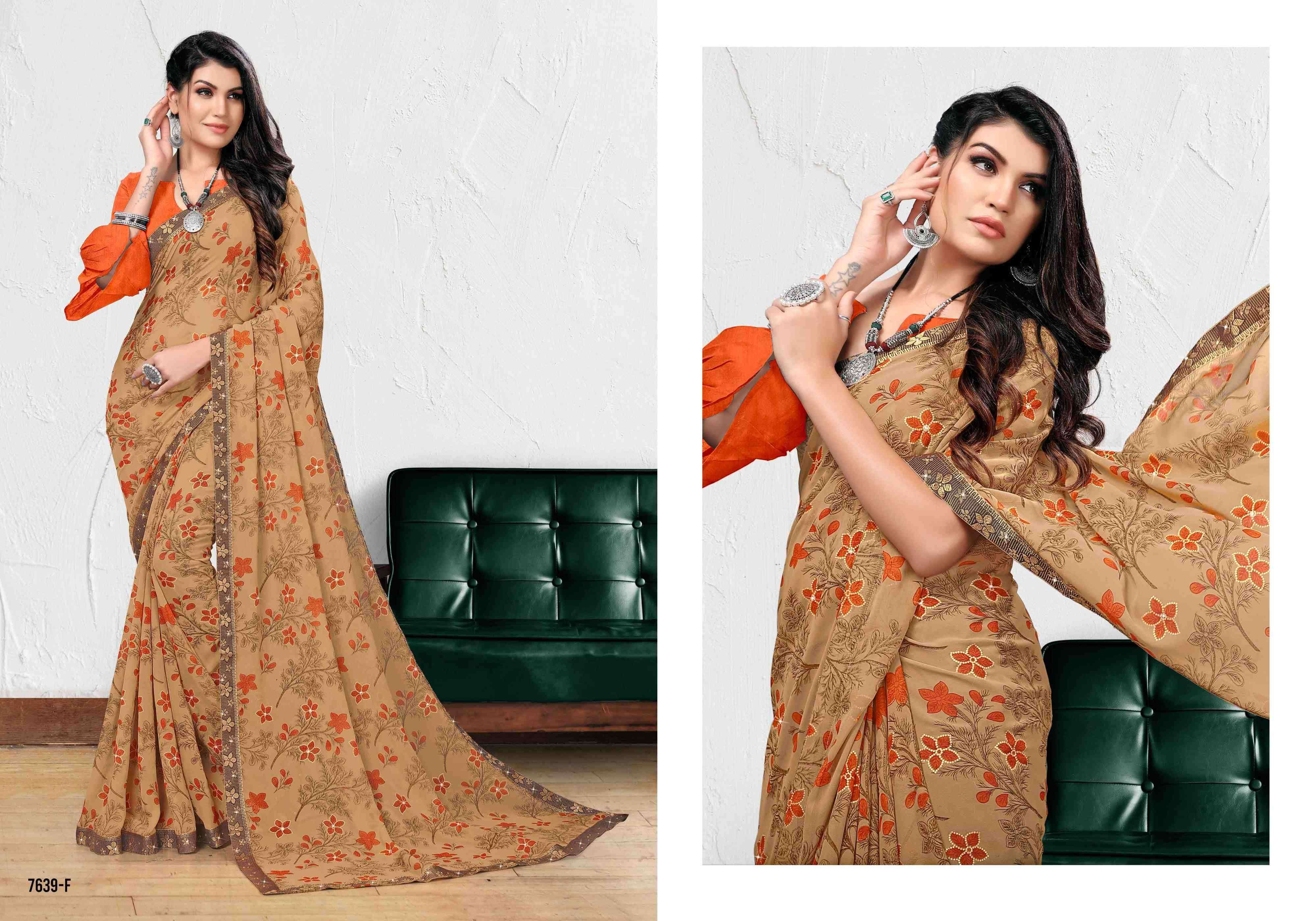 GAURI BY BARGAD 7639-A TO 7639-H SERIES INDIAN TRADITIONAL WEAR COLLECTION BEAUTIFUL STYLISH FANCY COLORFUL PARTY WEAR & OCCASIONAL WEAR GEORGETTE WITH WORK SAREES AT WHOLESALE PRICE