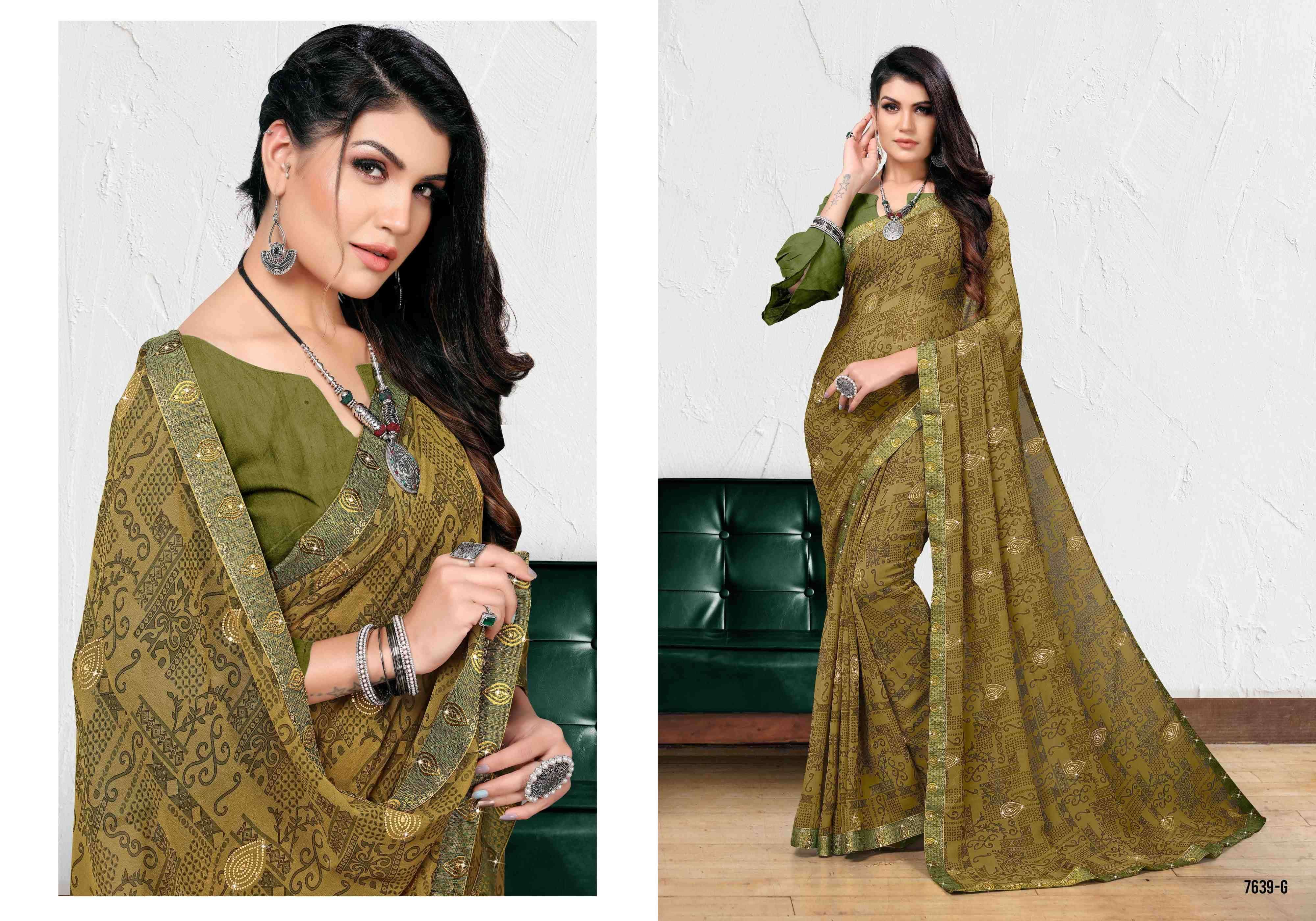 GAURI BY BARGAD 7639-A TO 7639-H SERIES INDIAN TRADITIONAL WEAR COLLECTION BEAUTIFUL STYLISH FANCY COLORFUL PARTY WEAR & OCCASIONAL WEAR GEORGETTE WITH WORK SAREES AT WHOLESALE PRICE