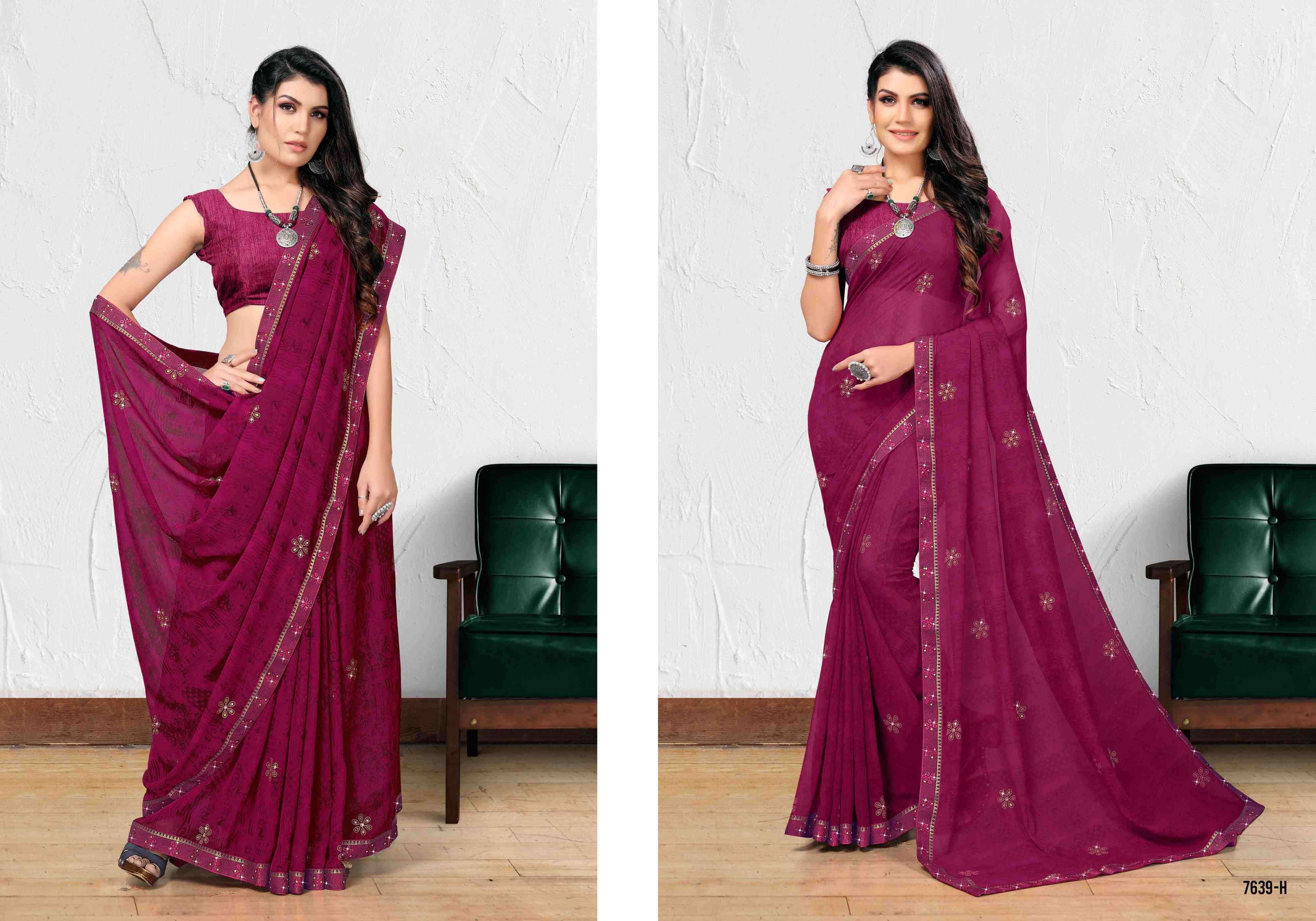GAURI BY BARGAD 7639-A TO 7639-H SERIES INDIAN TRADITIONAL WEAR COLLECTION BEAUTIFUL STYLISH FANCY COLORFUL PARTY WEAR & OCCASIONAL WEAR GEORGETTE WITH WORK SAREES AT WHOLESALE PRICE
