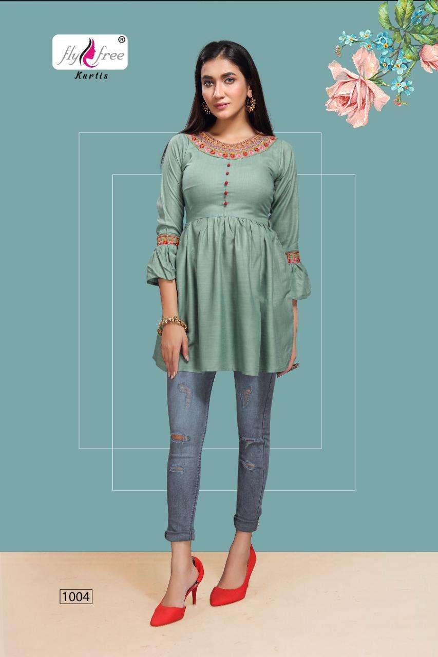 ICONIC VOL-3 BY FLY FREE 1001 TO 1008 SERIES DESIGNER STYLISH FANCY COLORFUL BEAUTIFUL PARTY WEAR & ETHNIC WEAR COLLECTION RAYON SLUB EMBROIDERY TOPS AT WHOLESALE PRICE