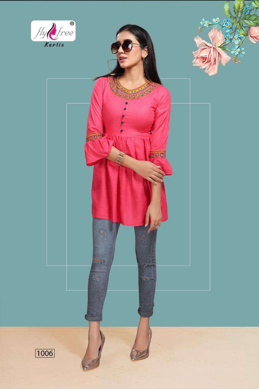 ICONIC VOL-3 BY FLY FREE 1001 TO 1008 SERIES DESIGNER STYLISH FANCY COLORFUL BEAUTIFUL PARTY WEAR & ETHNIC WEAR COLLECTION RAYON SLUB EMBROIDERY TOPS AT WHOLESALE PRICE