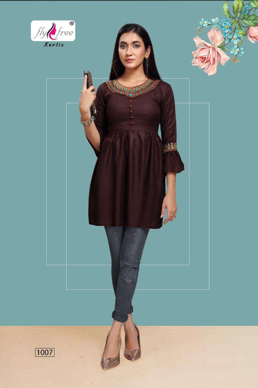 ICONIC VOL-3 BY FLY FREE 1001 TO 1008 SERIES DESIGNER STYLISH FANCY COLORFUL BEAUTIFUL PARTY WEAR & ETHNIC WEAR COLLECTION RAYON SLUB EMBROIDERY TOPS AT WHOLESALE PRICE