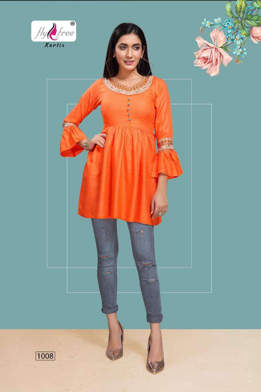 ICONIC VOL-3 BY FLY FREE 1001 TO 1008 SERIES DESIGNER STYLISH FANCY COLORFUL BEAUTIFUL PARTY WEAR & ETHNIC WEAR COLLECTION RAYON SLUB EMBROIDERY TOPS AT WHOLESALE PRICE