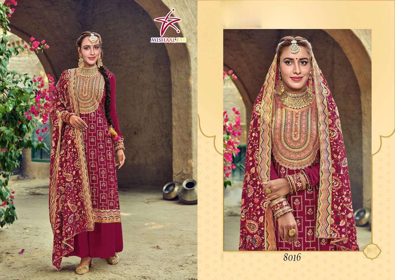 MISHAAL 8016 COLOURS BY MISHAAL FAB 8016-A TO 8016-D SERIES BEAUTIFUL SUITS STYLISH COLORFUL FANCY CASUAL WEAR & ETHNIC WEAR HEAVY GEORGETTE EMBROIDERED DRESSES AT WHOLESALE PRICE