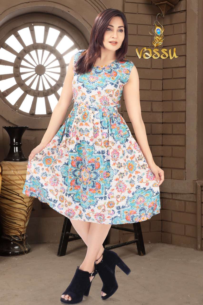 FROCK BY VASSU 01 TO 04 SERIES DESIGNER STYLISH FANCY COLORFUL BEAUTIFUL PARTY WEAR & ETHNIC WEAR COLLECTION RAYON COTTON KURTIS AT WHOLESALE PRICE