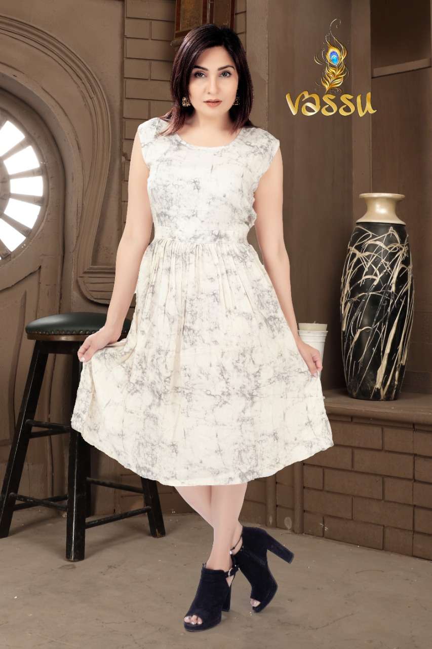 FROCK BY VASSU 01 TO 04 SERIES DESIGNER STYLISH FANCY COLORFUL BEAUTIFUL PARTY WEAR & ETHNIC WEAR COLLECTION RAYON COTTON KURTIS AT WHOLESALE PRICE