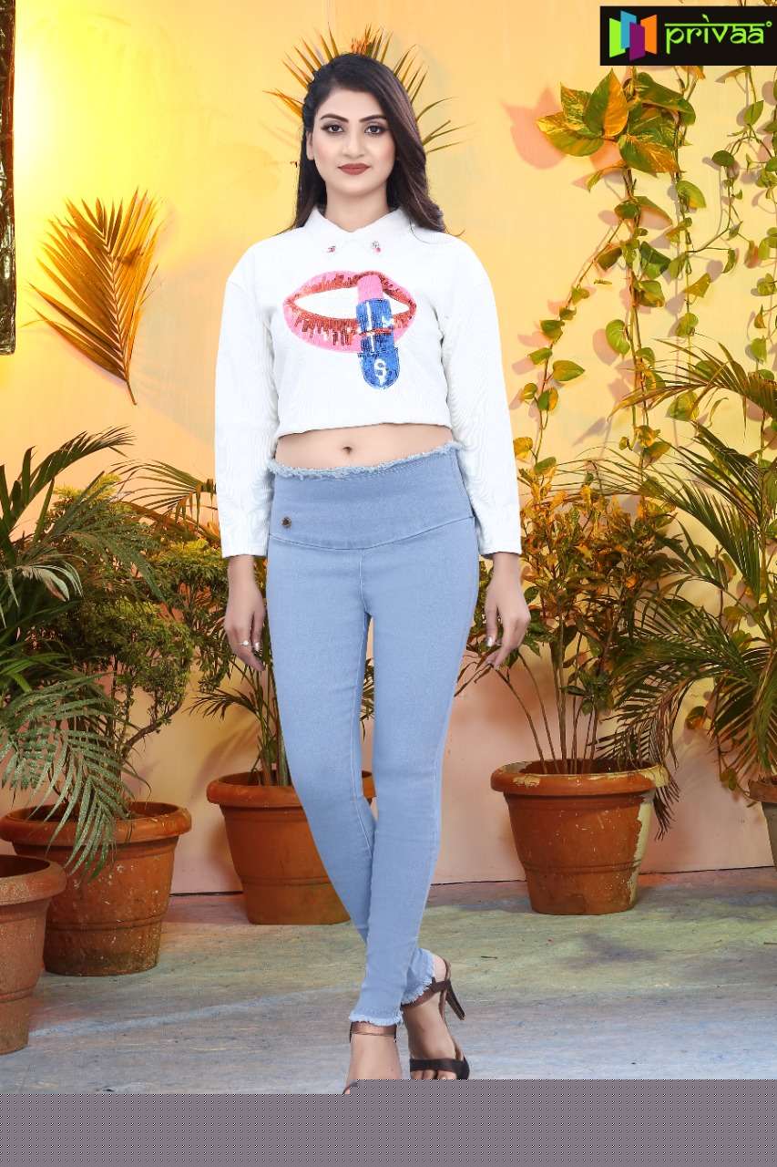JEGGING BY PRIVAA 01 TO 04 SERIES STYLISH FANCY BEAUTIFUL COLORFUL CASUAL WEAR & ETHNIC WEAR DENIM LYCRA JEGGINGS AT WHOLESALE PRICE