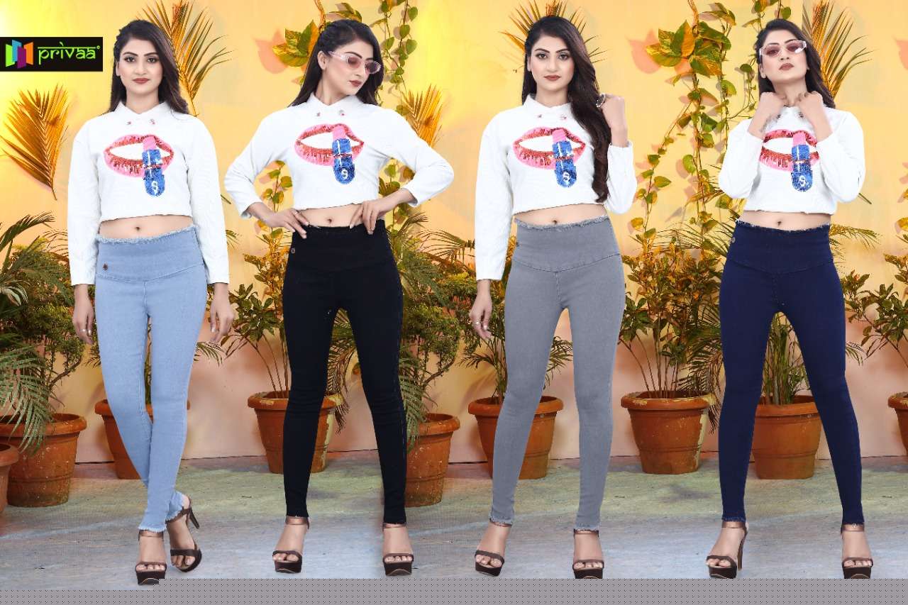 JEGGING BY PRIVAA 01 TO 04 SERIES STYLISH FANCY BEAUTIFUL COLORFUL CASUAL WEAR & ETHNIC WEAR DENIM LYCRA JEGGINGS AT WHOLESALE PRICE