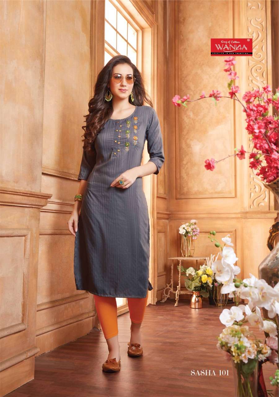 SASHA BY WANNA 101 TO 108 SERIES DESIGNER STYLISH FANCY COLORFUL BEAUTIFUL PARTY WEAR & ETHNIC WEAR COLLECTION FANCY EMBROIDERY KURTIS AT WHOLESALE PRICE