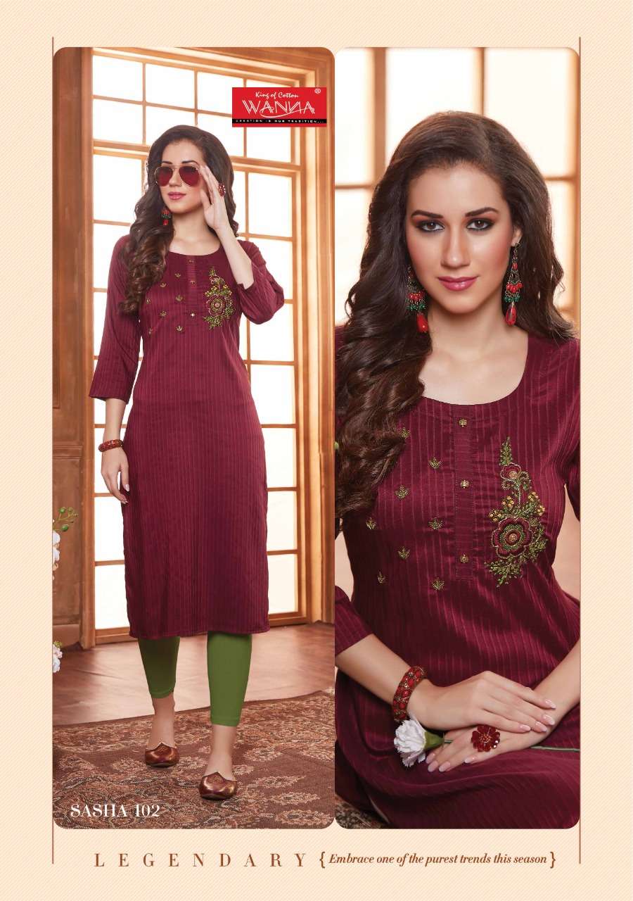 SASHA BY WANNA 101 TO 108 SERIES DESIGNER STYLISH FANCY COLORFUL BEAUTIFUL PARTY WEAR & ETHNIC WEAR COLLECTION FANCY EMBROIDERY KURTIS AT WHOLESALE PRICE