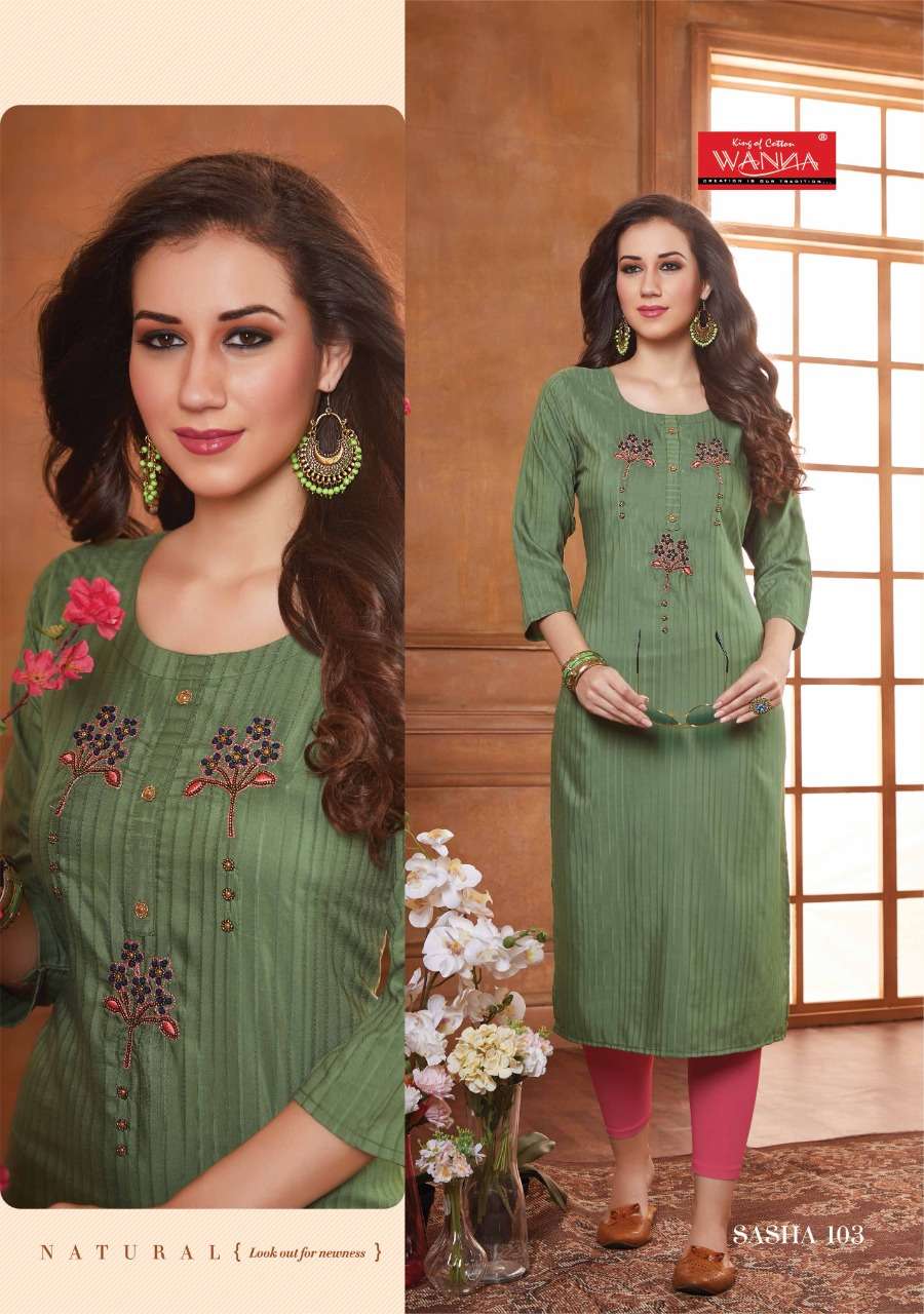 SASHA BY WANNA 101 TO 108 SERIES DESIGNER STYLISH FANCY COLORFUL BEAUTIFUL PARTY WEAR & ETHNIC WEAR COLLECTION FANCY EMBROIDERY KURTIS AT WHOLESALE PRICE