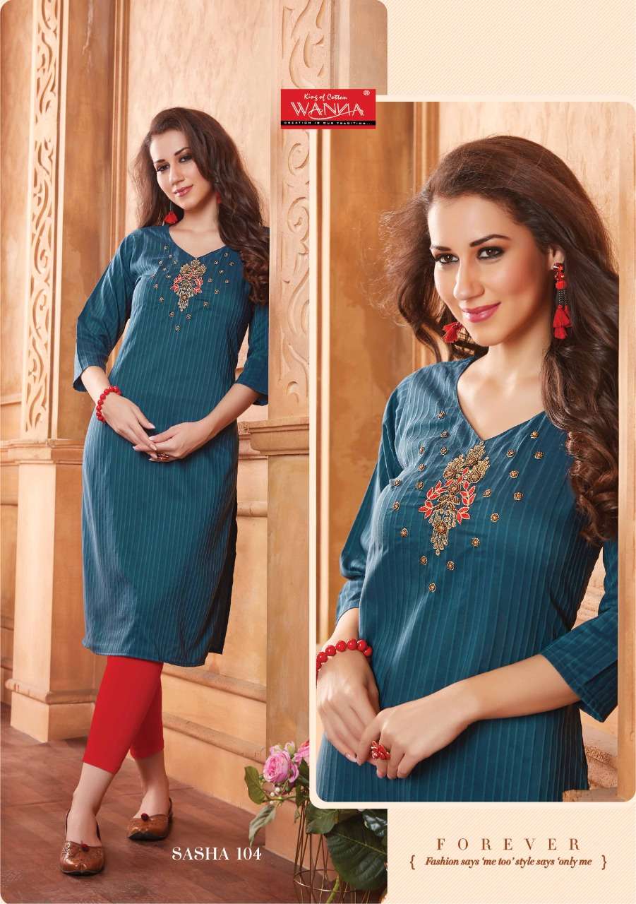 SASHA BY WANNA 101 TO 108 SERIES DESIGNER STYLISH FANCY COLORFUL BEAUTIFUL PARTY WEAR & ETHNIC WEAR COLLECTION FANCY EMBROIDERY KURTIS AT WHOLESALE PRICE