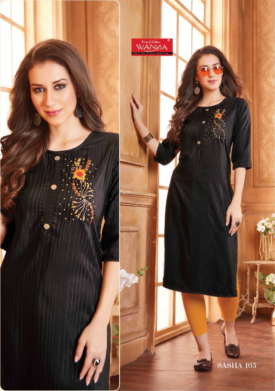 SASHA BY WANNA 101 TO 108 SERIES DESIGNER STYLISH FANCY COLORFUL BEAUTIFUL PARTY WEAR & ETHNIC WEAR COLLECTION FANCY EMBROIDERY KURTIS AT WHOLESALE PRICE