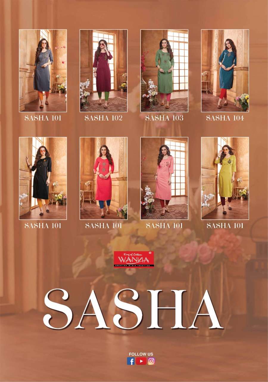 SASHA BY WANNA 101 TO 108 SERIES DESIGNER STYLISH FANCY COLORFUL BEAUTIFUL PARTY WEAR & ETHNIC WEAR COLLECTION FANCY EMBROIDERY KURTIS AT WHOLESALE PRICE