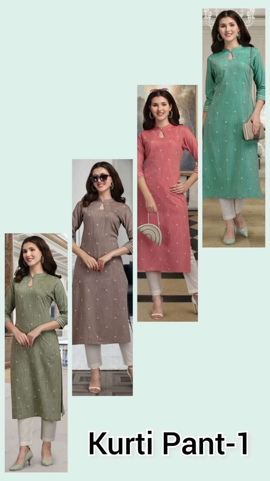 KURTI PANT VOL-1 BY VASSU 01 TO 04 SERIES DESIGNER STYLISH FANCY COLORFUL BEAUTIFUL PARTY WEAR & ETHNIC WEAR COLLECTION RAYON SLUB KURTIS WITH BOTTOM AT WHOLESALE PRICE