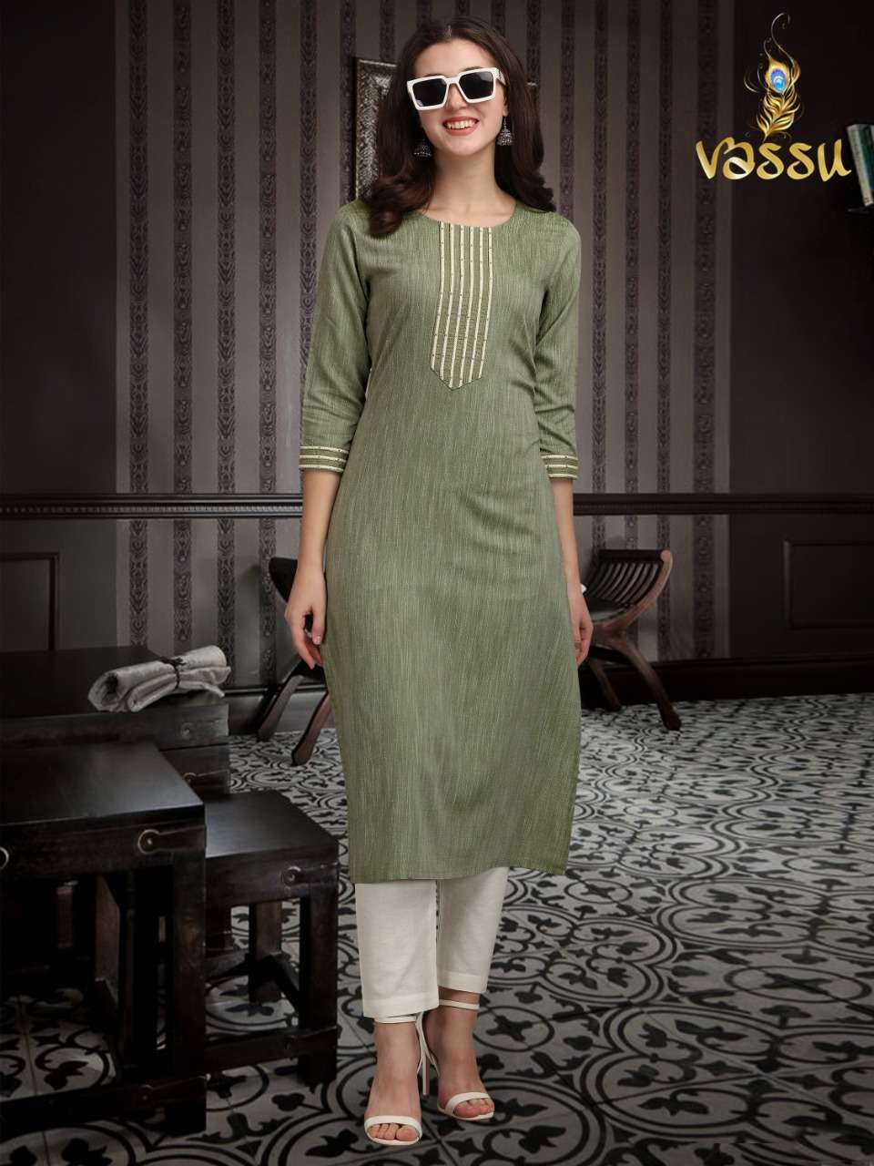 KURTI PANT VOL-2 BY VASSU 201 TO 204 SERIES DESIGNER STYLISH FANCY COLORFUL BEAUTIFUL PARTY WEAR & ETHNIC WEAR COLLECTION RAYON SLUB KURTIS WITH BOTTOM AT WHOLESALE PRICE