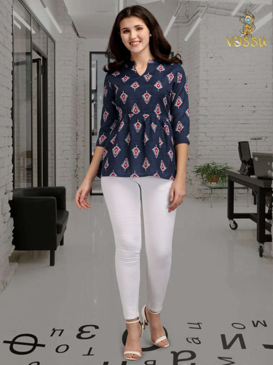 TOP VOL-2 BY VASSU 201 TO 205 SERIES BEAUTIFUL STYLISH FANCY COLORFUL CASUAL WEAR & ETHNIC WEAR COTTON TOPS AT WHOLESALE PRICE