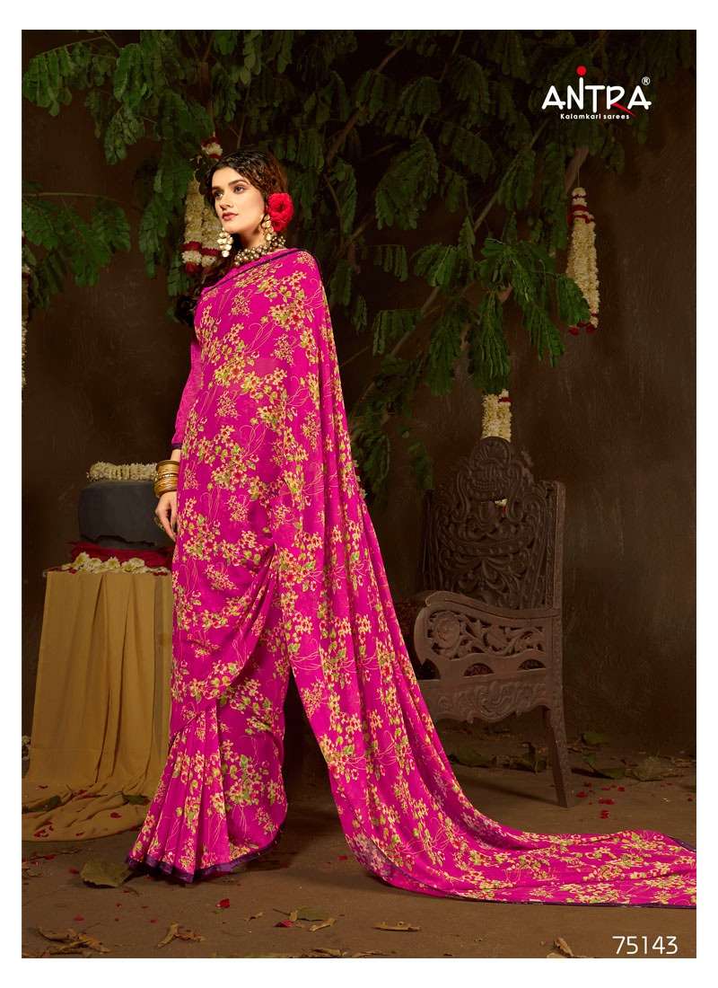 FLAVOURS BY ANTRA 75141 TO 75150 SERIES INDIAN TRADITIONAL WEAR COLLECTION BEAUTIFUL STYLISH FANCY COLORFUL PARTY WEAR & OCCASIONAL WEAR CHIFFON SAREES AT WHOLESALE PRICE