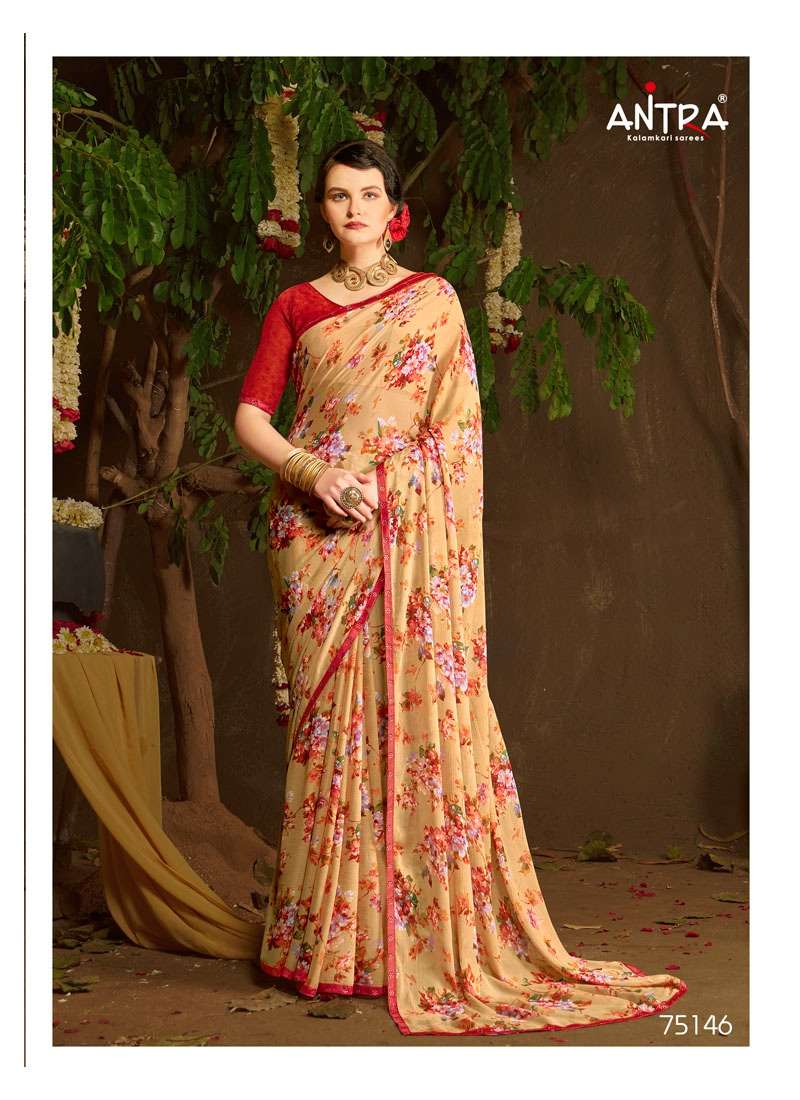 FLAVOURS BY ANTRA 75141 TO 75150 SERIES INDIAN TRADITIONAL WEAR COLLECTION BEAUTIFUL STYLISH FANCY COLORFUL PARTY WEAR & OCCASIONAL WEAR CHIFFON SAREES AT WHOLESALE PRICE