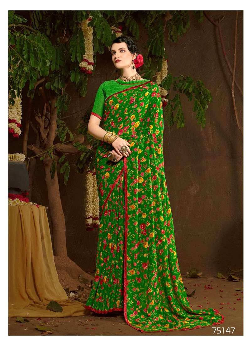 FLAVOURS BY ANTRA 75141 TO 75150 SERIES INDIAN TRADITIONAL WEAR COLLECTION BEAUTIFUL STYLISH FANCY COLORFUL PARTY WEAR & OCCASIONAL WEAR CHIFFON SAREES AT WHOLESALE PRICE