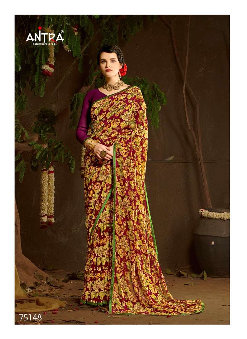 FLAVOURS BY ANTRA 75141 TO 75150 SERIES INDIAN TRADITIONAL WEAR COLLECTION BEAUTIFUL STYLISH FANCY COLORFUL PARTY WEAR & OCCASIONAL WEAR CHIFFON SAREES AT WHOLESALE PRICE