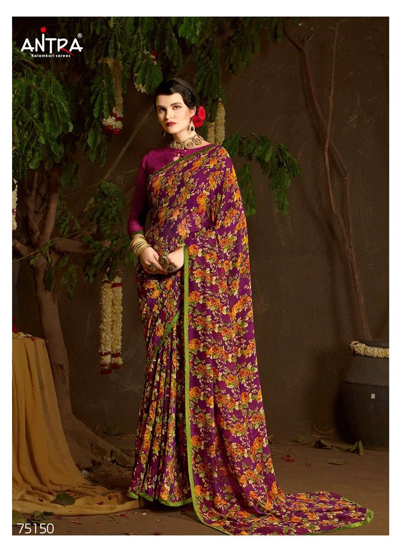 FLAVOURS BY ANTRA 75141 TO 75150 SERIES INDIAN TRADITIONAL WEAR COLLECTION BEAUTIFUL STYLISH FANCY COLORFUL PARTY WEAR & OCCASIONAL WEAR CHIFFON SAREES AT WHOLESALE PRICE