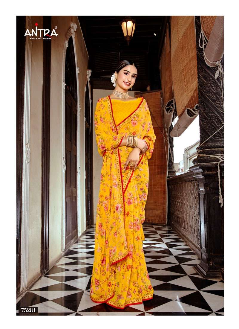 RASHMI BY ANTRA 75281 TO 75290 SERIES INDIAN TRADITIONAL WEAR COLLECTION BEAUTIFUL STYLISH FANCY COLORFUL PARTY WEAR & OCCASIONAL WEAR WEIGHTLESS SAREES AT WHOLESALE PRICE