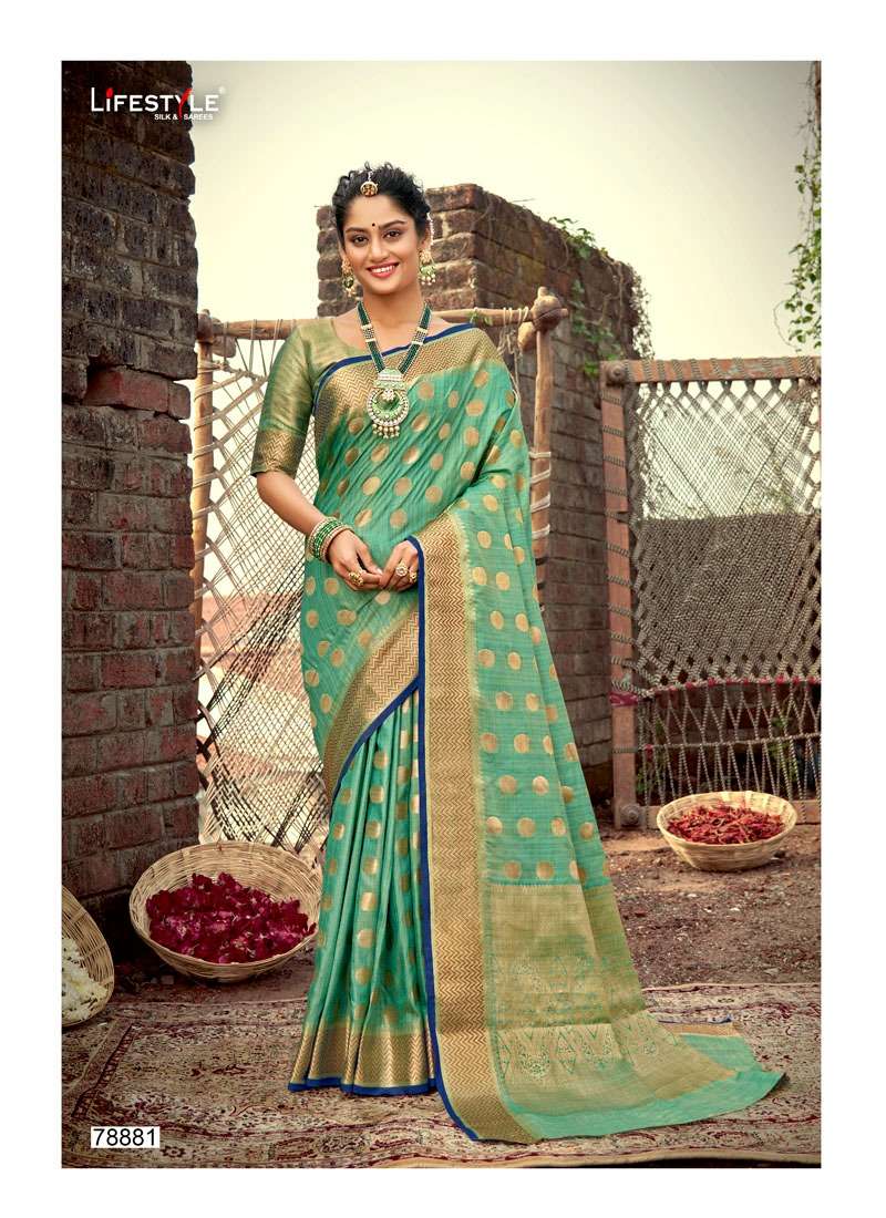 KATAN SILK BY LIFESTYLE 78881 TO 78886 SERIES INDIAN TRADITIONAL WEAR COLLECTION BEAUTIFUL STYLISH FANCY COLORFUL PARTY WEAR & OCCASIONAL WEAR KATAN SILK SAREES AT WHOLESALE PRICE