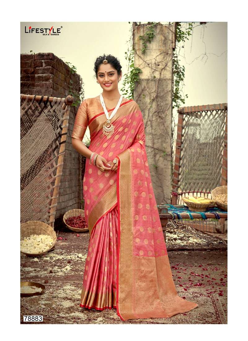 KATAN SILK BY LIFESTYLE 78881 TO 78886 SERIES INDIAN TRADITIONAL WEAR COLLECTION BEAUTIFUL STYLISH FANCY COLORFUL PARTY WEAR & OCCASIONAL WEAR KATAN SILK SAREES AT WHOLESALE PRICE