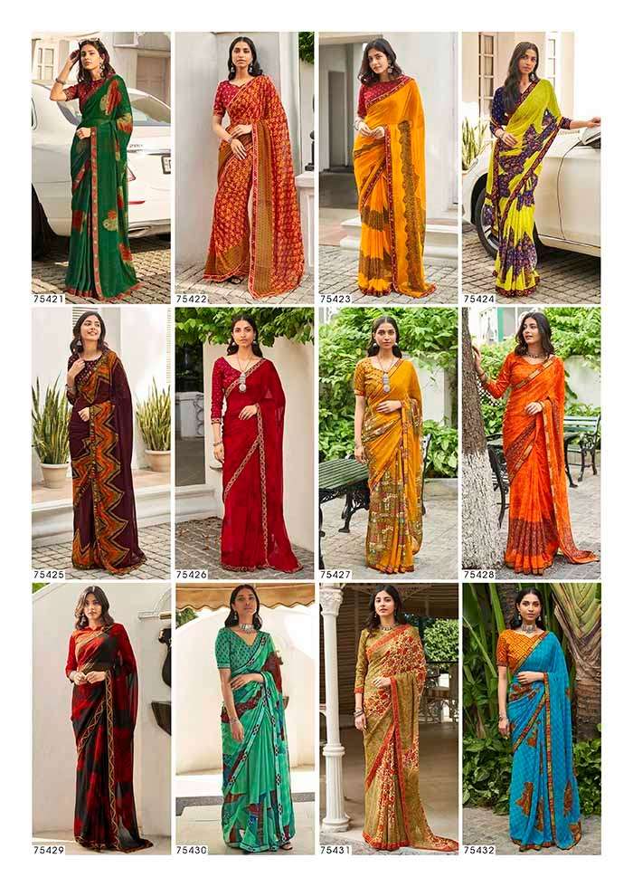 DEVRANI BY ANTRA 75421 TO 75432 SERIES INDIAN TRADITIONAL WEAR COLLECTION BEAUTIFUL STYLISH FANCY COLORFUL PARTY WEAR & OCCASIONAL WEAR WEIGHTLESS SAREES AT WHOLESALE PRICE
