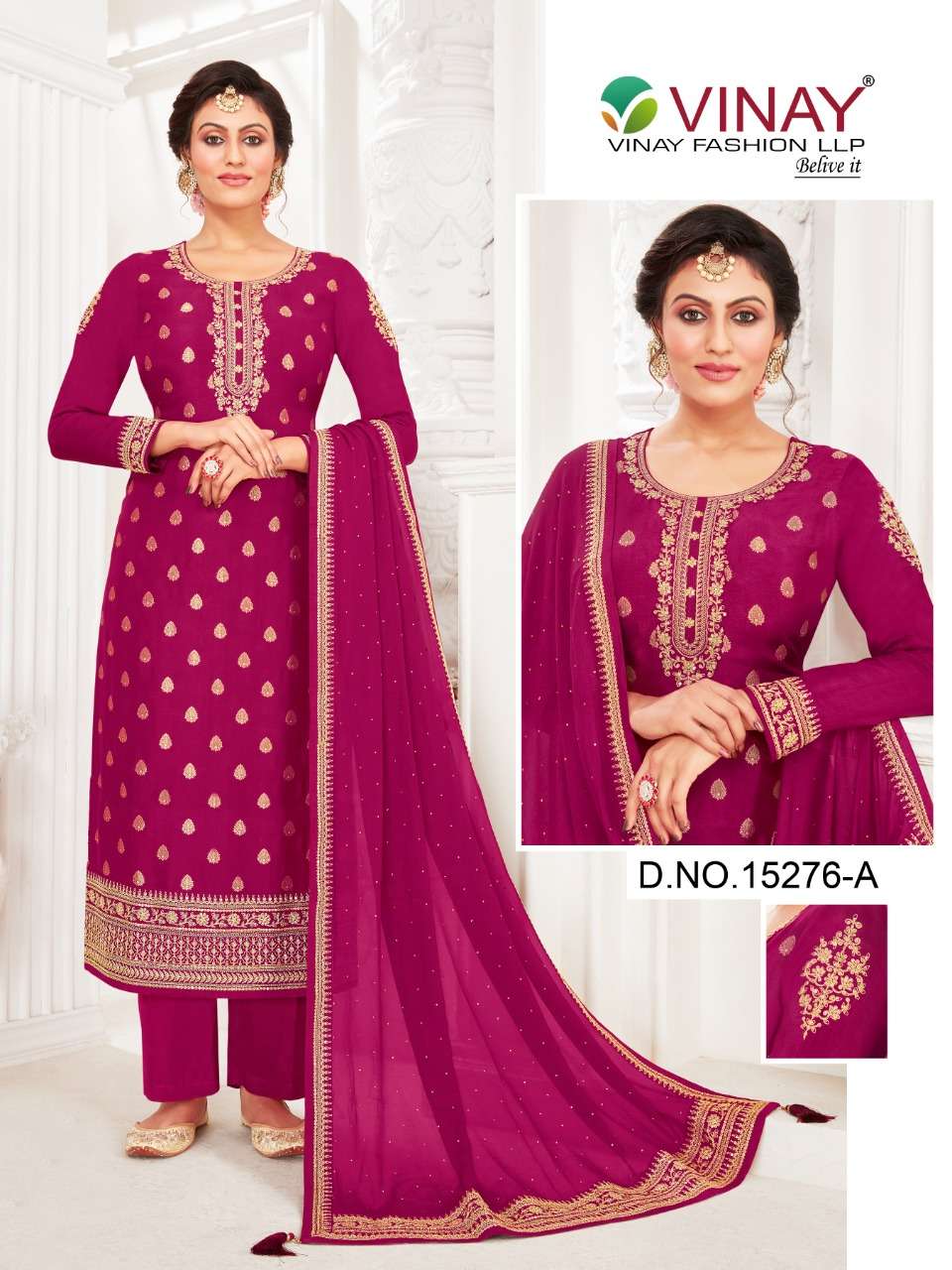 VINAY 15276 COLOURS BY VINAY FASHION 15276-A TO 15276-B SERIES DESIGNER SUITS BEAUTIFUL STYLISH FANCY COLORFUL PARTY WEAR & OCCASIONAL WEAR VISCOSE DOLA JACQUARD DRESSES AT WHOLESALE PRICE