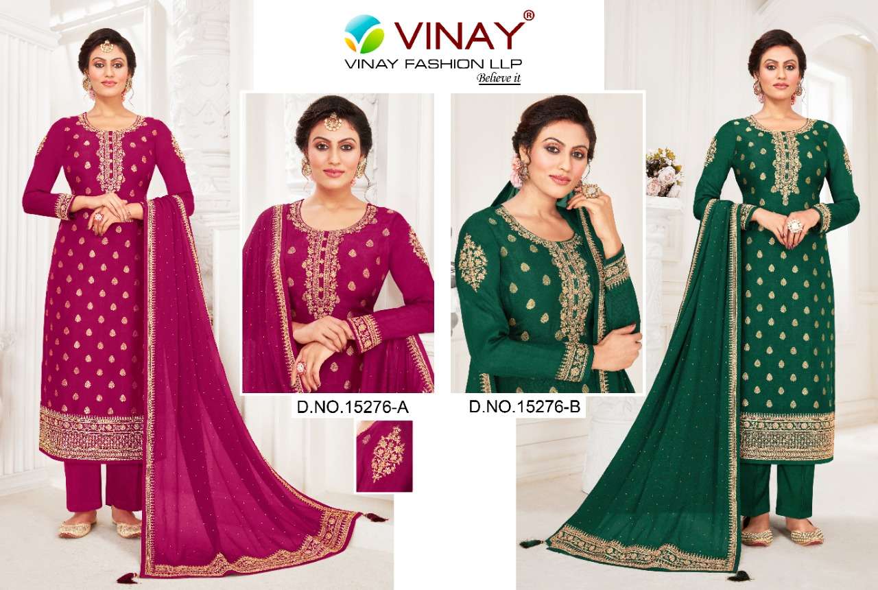 VINAY 15276 COLOURS BY VINAY FASHION 15276-A TO 15276-B SERIES DESIGNER SUITS BEAUTIFUL STYLISH FANCY COLORFUL PARTY WEAR & OCCASIONAL WEAR VISCOSE DOLA JACQUARD DRESSES AT WHOLESALE PRICE