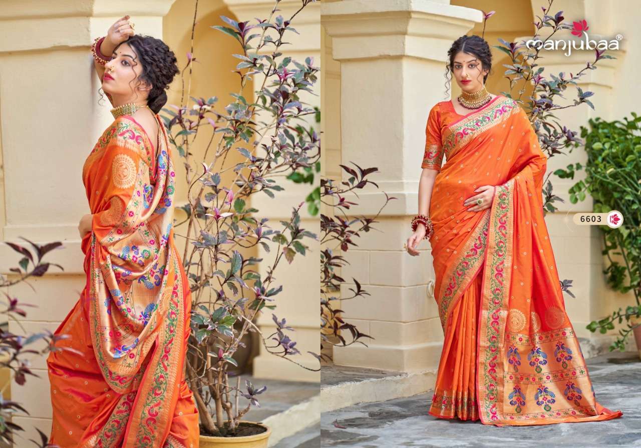 MAHARANI PAITHANI BY MANJUBAA CLOTHING 6601 TO 6606 SERIES INDIAN TRADITIONAL WEAR COLLECTION BEAUTIFUL STYLISH FANCY COLORFUL PARTY WEAR & OCCASIONAL WEAR SILK SAREES AT WHOLESALE PRICE