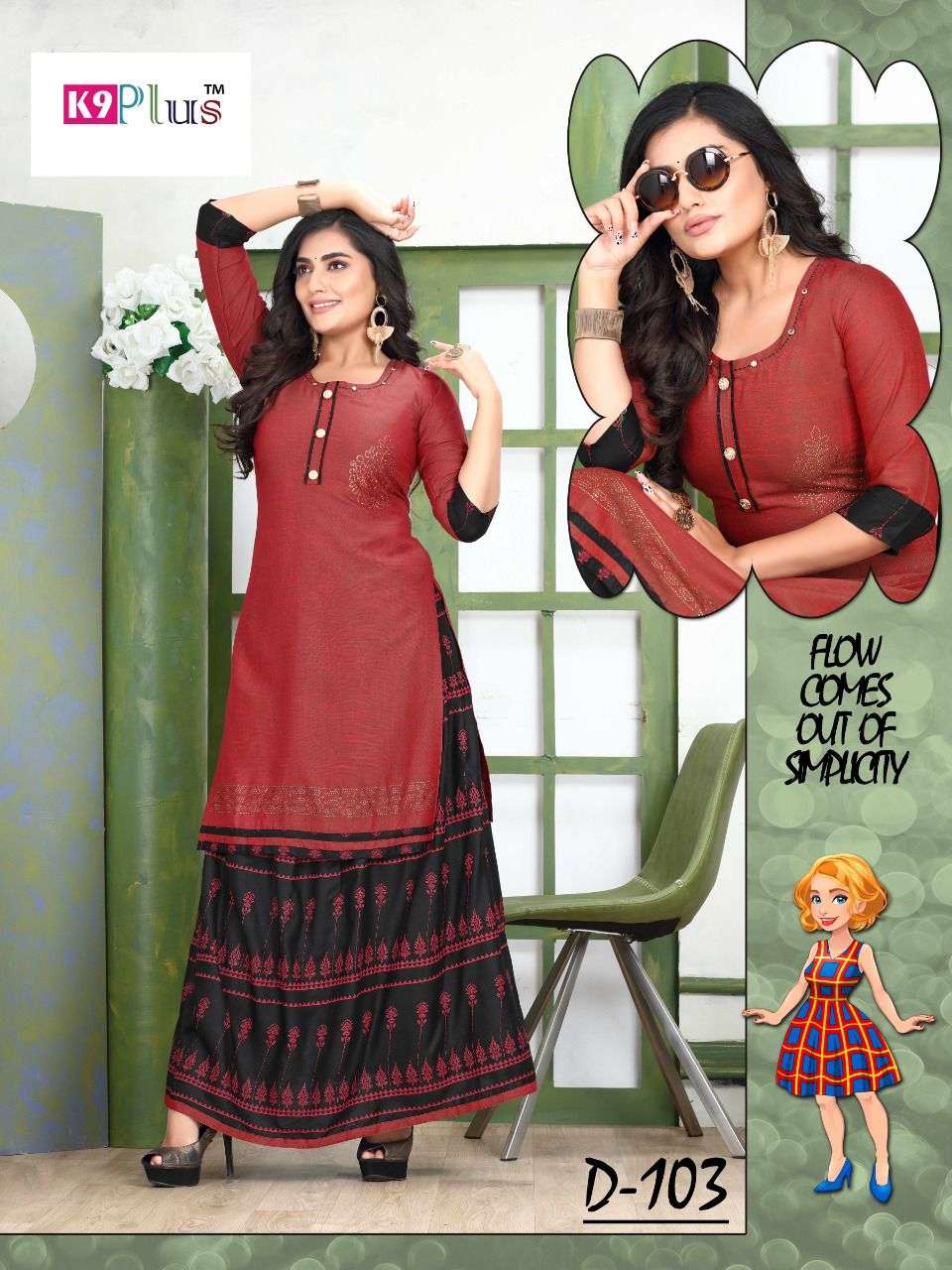 GOOD MORNING BY K9 PLUS 101 TO 108 SERIES DESIGNER STYLISH FANCY COLORFUL BEAUTIFUL PARTY WEAR & ETHNIC WEAR COLLECTION HEAVY RAYON WITH WORK KURTIS WITH BOTTOM AT WHOLESALE PRICE