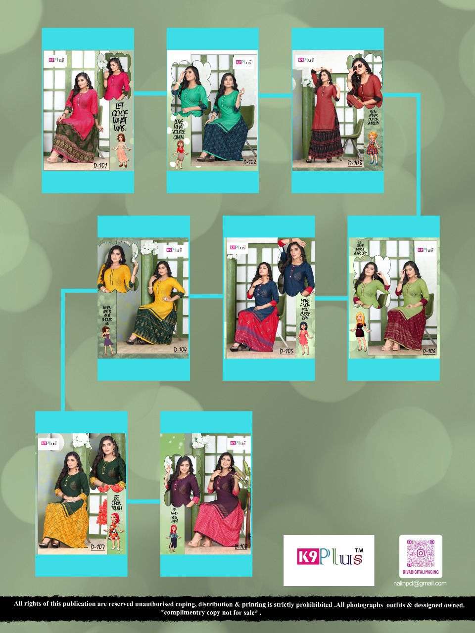 GOOD MORNING BY K9 PLUS 101 TO 108 SERIES DESIGNER STYLISH FANCY COLORFUL BEAUTIFUL PARTY WEAR & ETHNIC WEAR COLLECTION HEAVY RAYON WITH WORK KURTIS WITH BOTTOM AT WHOLESALE PRICE