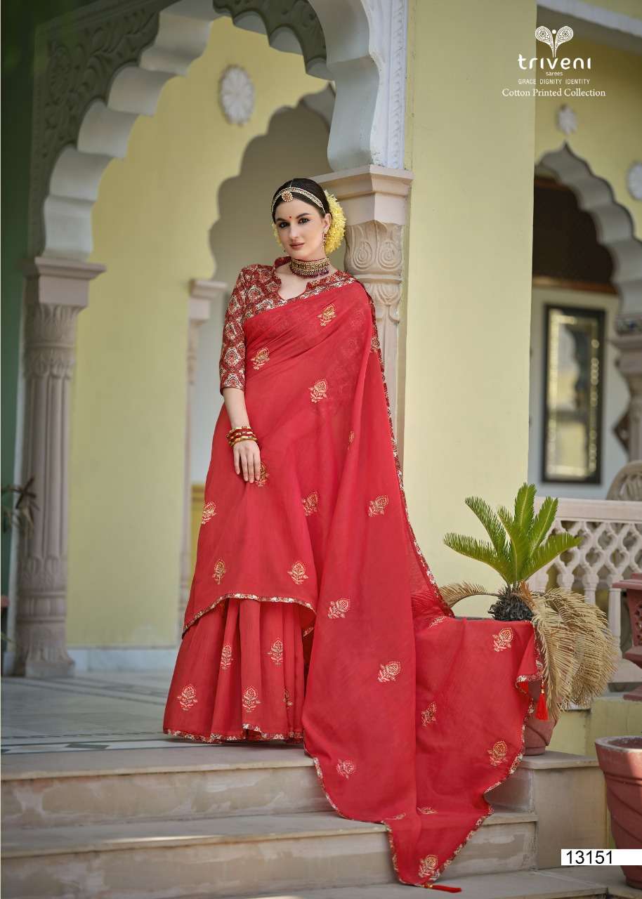 VIHANA BY TRIVENI 13151 TO 13158 SERIES INDIAN TRADITIONAL WEAR COLLECTION BEAUTIFUL STYLISH FANCY COLORFUL PARTY WEAR & OCCASIONAL WEAR LINEN COTTON SAREES AT WHOLESALE PRICE