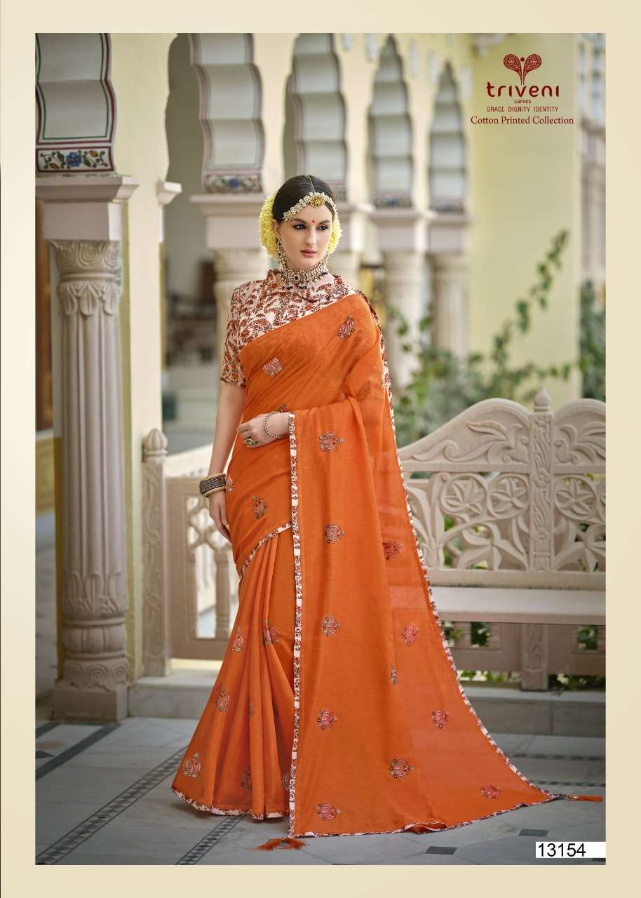 VIHANA BY TRIVENI 13151 TO 13158 SERIES INDIAN TRADITIONAL WEAR COLLECTION BEAUTIFUL STYLISH FANCY COLORFUL PARTY WEAR & OCCASIONAL WEAR LINEN COTTON SAREES AT WHOLESALE PRICE
