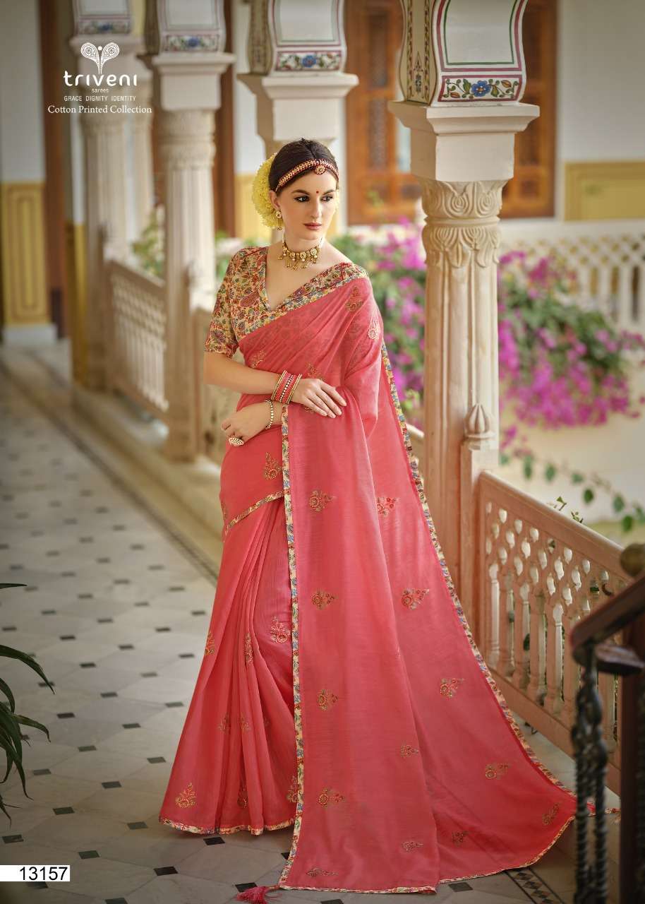 VIHANA BY TRIVENI 13151 TO 13158 SERIES INDIAN TRADITIONAL WEAR COLLECTION BEAUTIFUL STYLISH FANCY COLORFUL PARTY WEAR & OCCASIONAL WEAR LINEN COTTON SAREES AT WHOLESALE PRICE