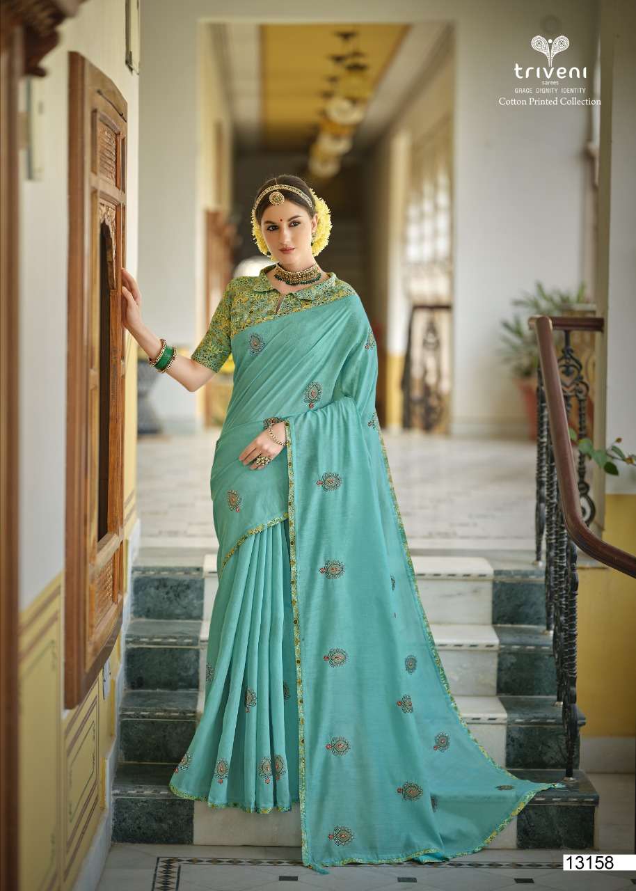 VIHANA BY TRIVENI 13151 TO 13158 SERIES INDIAN TRADITIONAL WEAR COLLECTION BEAUTIFUL STYLISH FANCY COLORFUL PARTY WEAR & OCCASIONAL WEAR LINEN COTTON SAREES AT WHOLESALE PRICE
