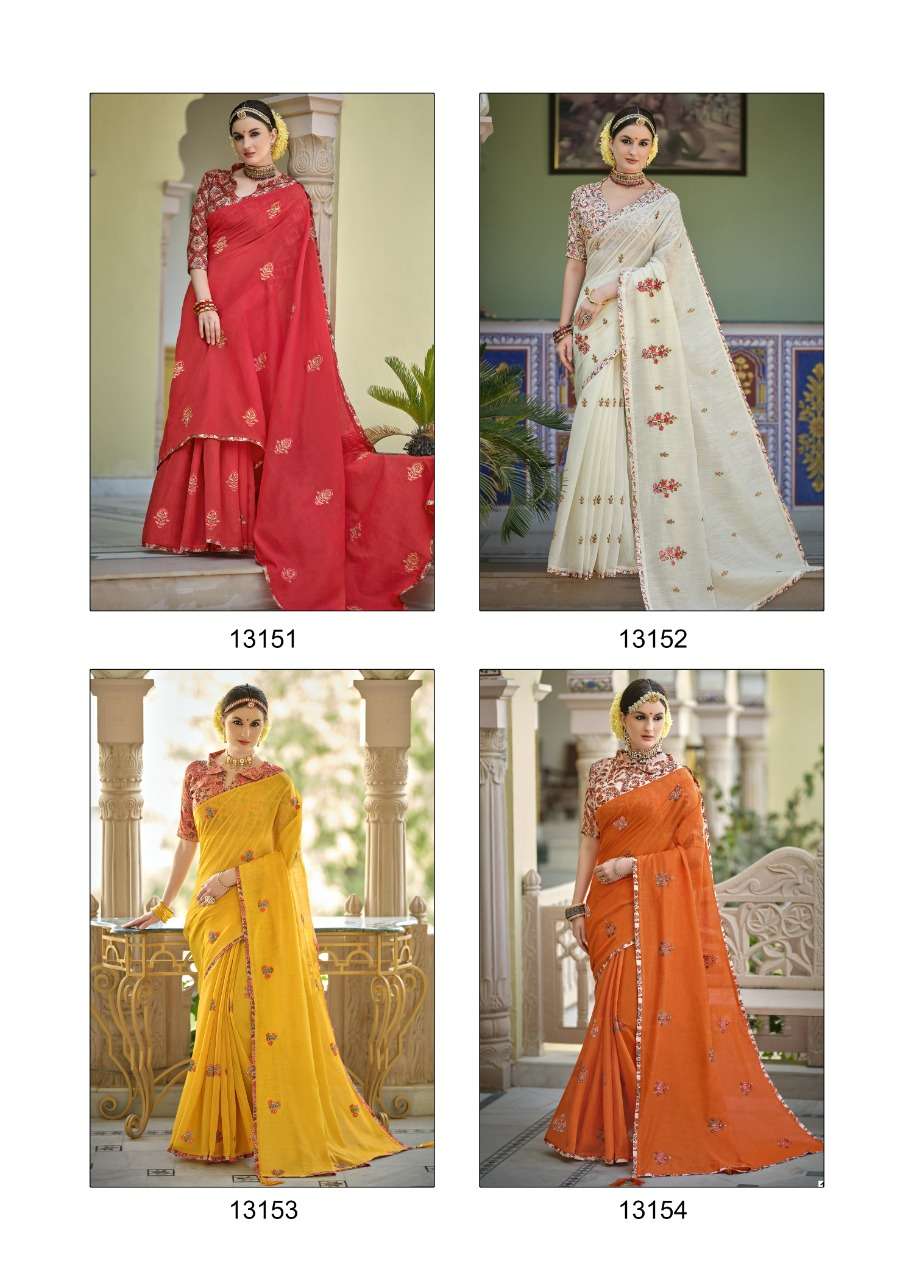 VIHANA BY TRIVENI 13151 TO 13158 SERIES INDIAN TRADITIONAL WEAR COLLECTION BEAUTIFUL STYLISH FANCY COLORFUL PARTY WEAR & OCCASIONAL WEAR LINEN COTTON SAREES AT WHOLESALE PRICE