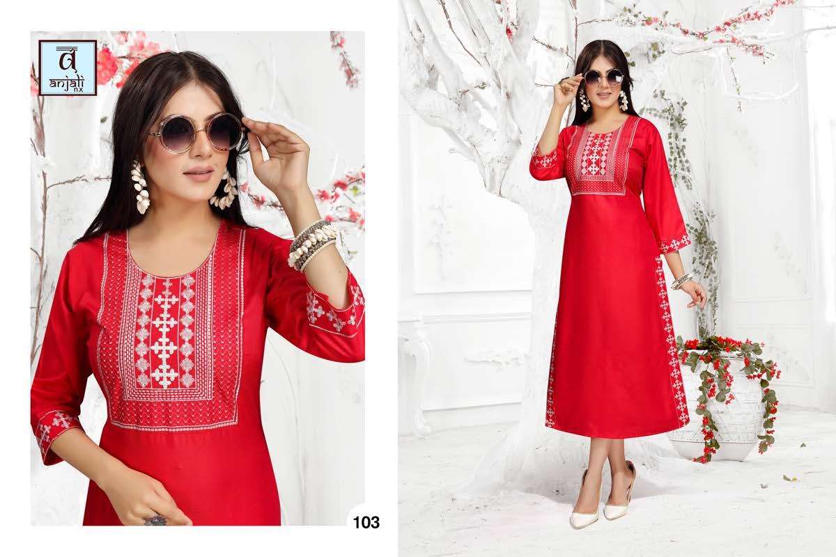 WHITE QUEEN BY ANJALI NX 101 TO 108 SERIES DESIGNER STYLISH FANCY COLORFUL BEAUTIFUL PARTY WEAR & ETHNIC WEAR COLLECTION COTTON EMBROIDERY KURTIS AT WHOLESALE PRICE
